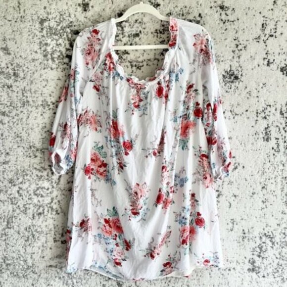 Xhilaration Tunic Dress Size XXL Off the Shoulders White Lace Pink Floral Casual - Picture 6 of 11